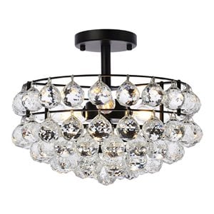 Elegant Lighting Savannahh 14&quot Iron and Crystal Flush Mount in Black