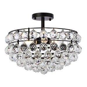 Elegant Lighting Savannahh 16&quot Iron and Crystal Flush Mount in Black
