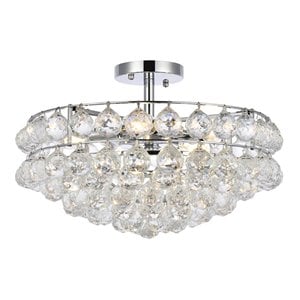 Elegant Lighting Savannahh 18&quot Iron and Crystal Flush Mount in Chrome