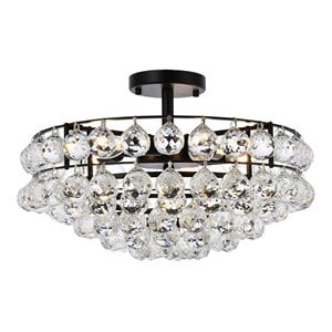 Elegant Lighting Savannahh 18&quot Iron and Crystal Flush Mount in Black
