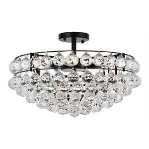 Elegant Lighting Savannahh 20&quot Iron and Crystal Flush Mount in Black