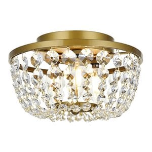 Elegant Lighting Cora 10&quot Iron and Crystal Flush Mount in Brass