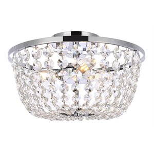 Elegant Lighting Cora 13&quot Iron and Crystal Flush Mount in Chrome