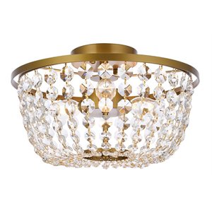 Elegant Lighting Cora 13&quot Iron and Crystal Flush Mount in Brass
