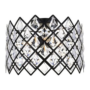 Elegant Lighting Lyla 13&quot Iron and Crystal Flush Mount in Black