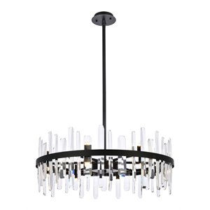 Elegant Lighting Serena 32&quot Round Iron and Crystal Chandelier in Black