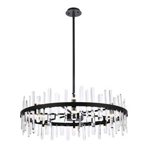 Elegant Lighting Serena 36&quot Round Iron and Crystal Chandelier in Black