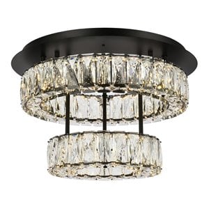 Elegant Lighting Monroe 18&quot Metal and Crystal LED Double Flush Mount in Black