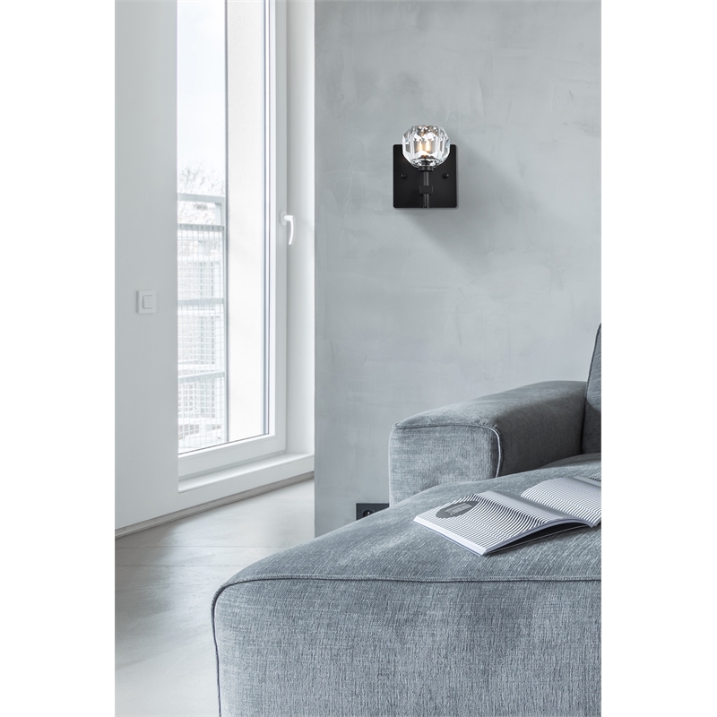 Elegant Lighting Graham 1-Light Crystal/Iron Wall Sconce in Black