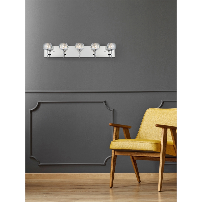 Elegant Lighting Graham 5-Light Crystal/Iron Wall Sconce in Chrome