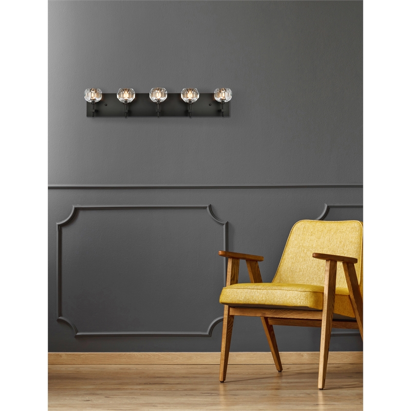 Elegant Lighting Graham 5-Light Crystal/Iron Wall Sconce in Black