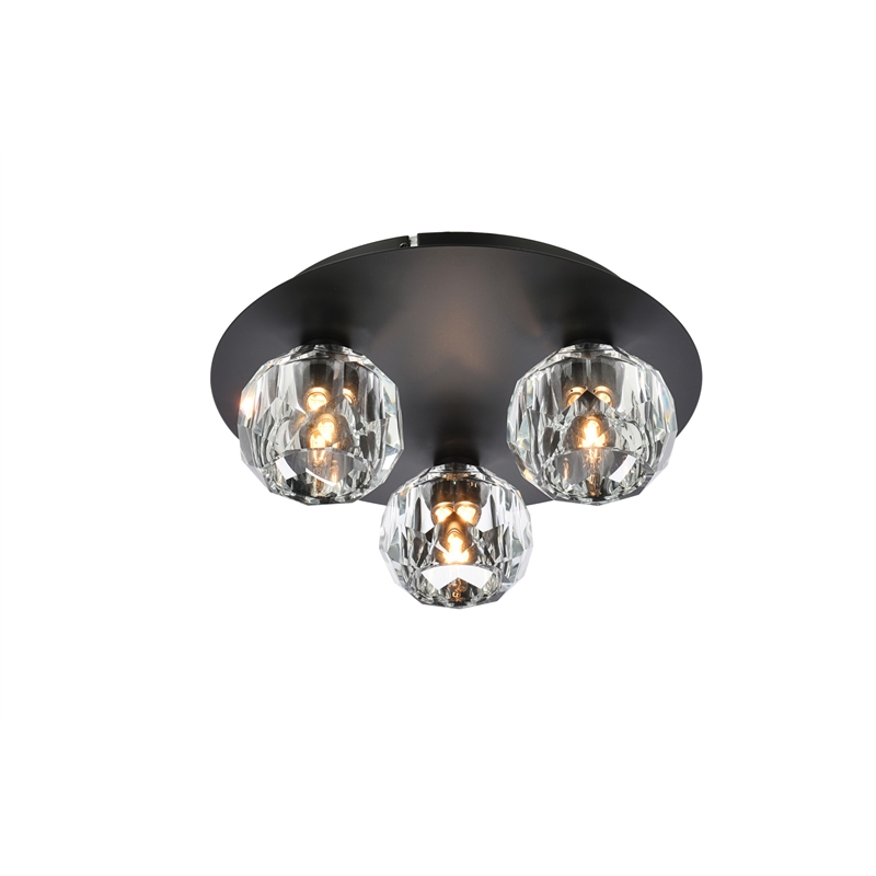 Elegant Lighting Graham 3-Light Crystal/Iron Ceiling Lamp in Black