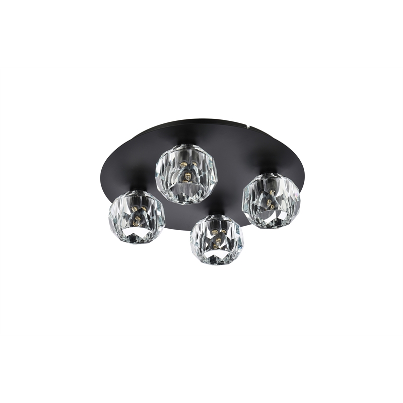 Elegant Lighting Graham 4-Light Crystal/Iron Ceiling Lamp in Black
