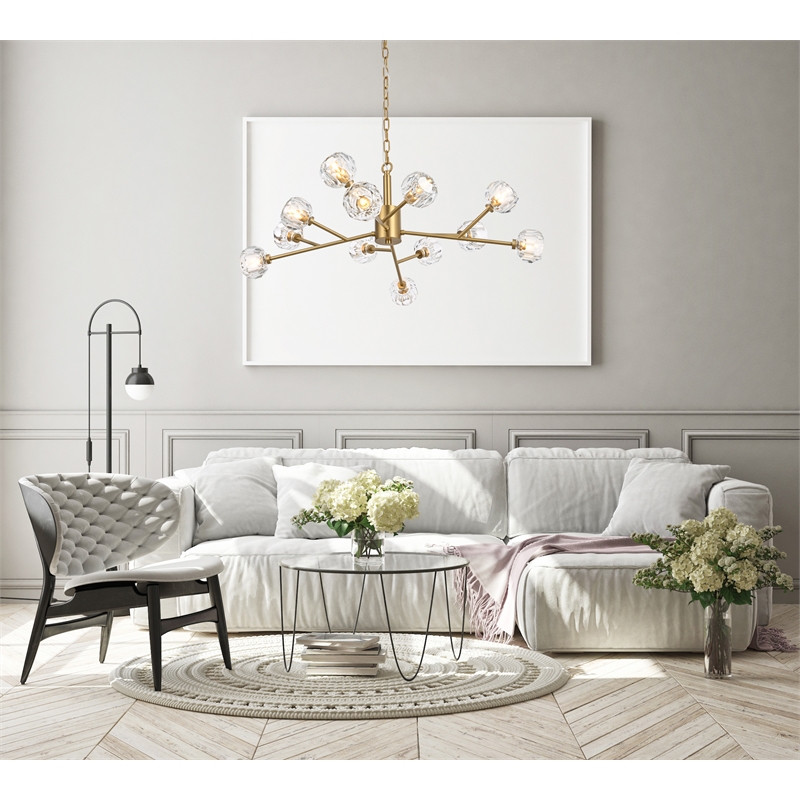 Elegant Lighting Graham 12-Light Modern Crystal/Iron Pendant in Gold