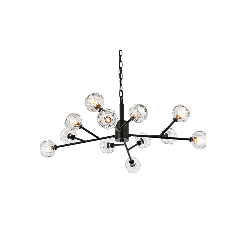 Elegant Lighting Graham 12-Light Modern Crystal Pendant in Black
