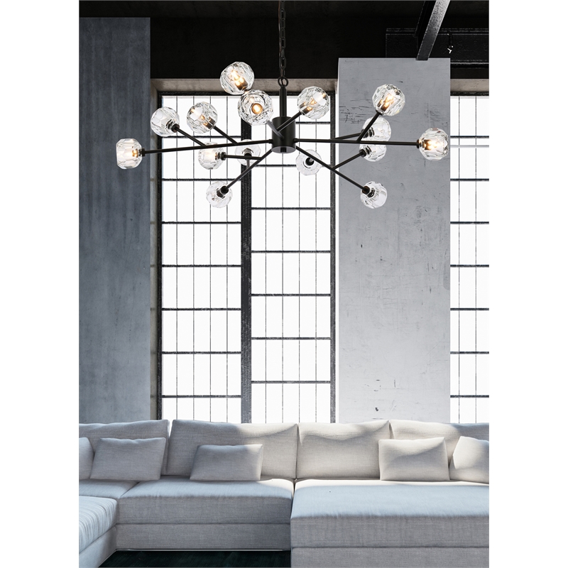 Elegant Lighting Graham 15-Light Modern Crystal Pendant in Black