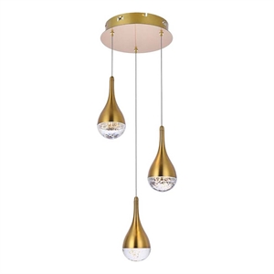 Elegant Lighting Amherst 10&quot 3-Light Metal/Glass Pendant in Satin Gold/Clear