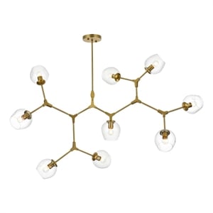 Elegant Lighting Cavoli 60&quot 9-Light Metal & Glass Chandelier in Brass/Clear