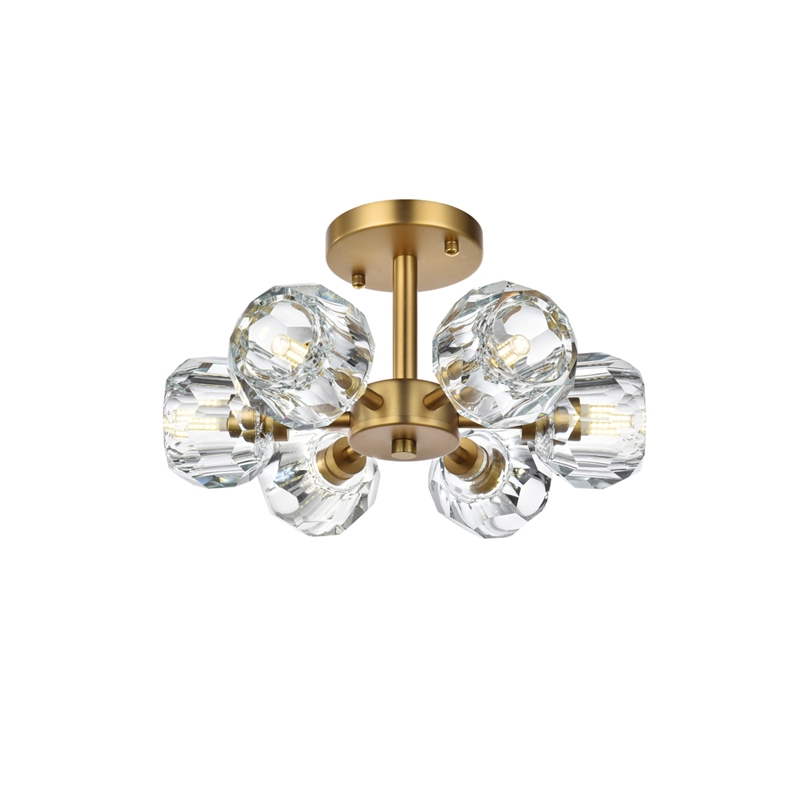Elegant Lighting Eren 6-Light Metal & Crystal Flush Mount in Satin Gold/Clear