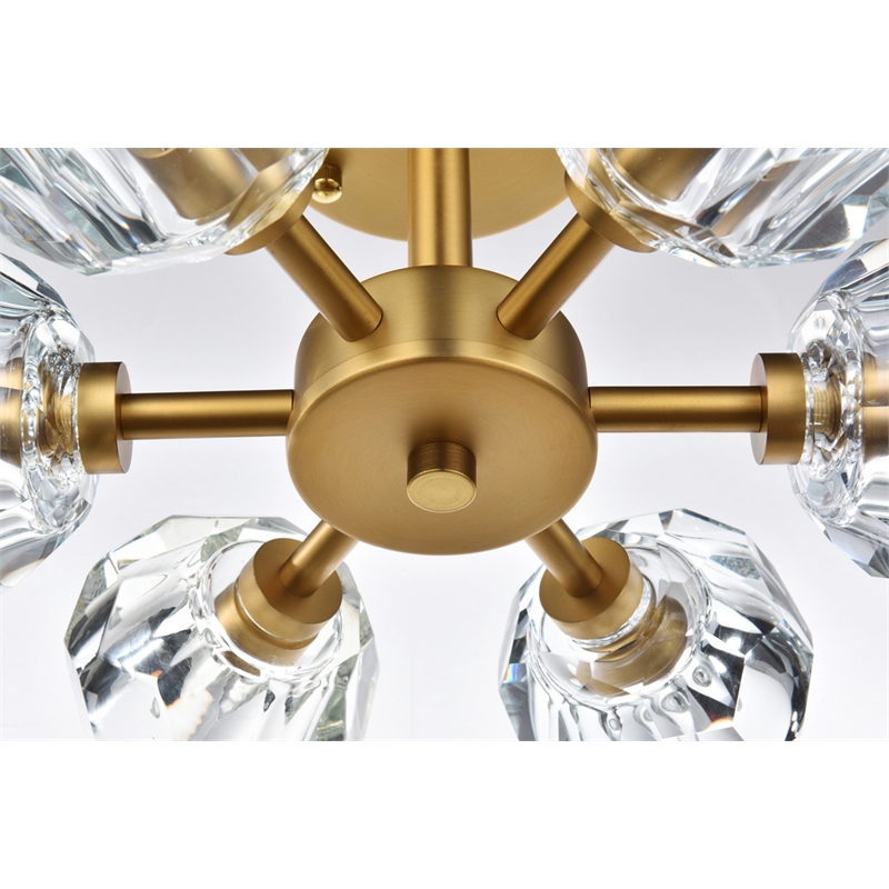 Elegant Lighting Eren 6-Light Metal & Crystal Flush Mount in Satin Gold/Clear