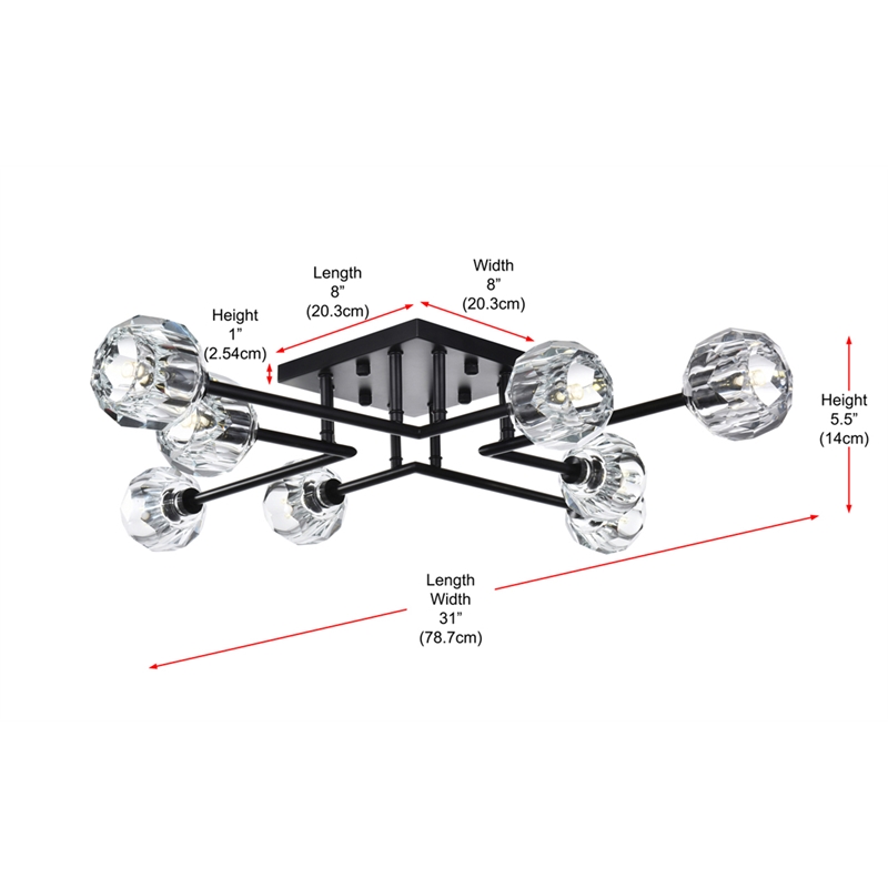 Elegant Lighting Eren 8-Light Metal & Crystal Flush Mount in Black/Clear
