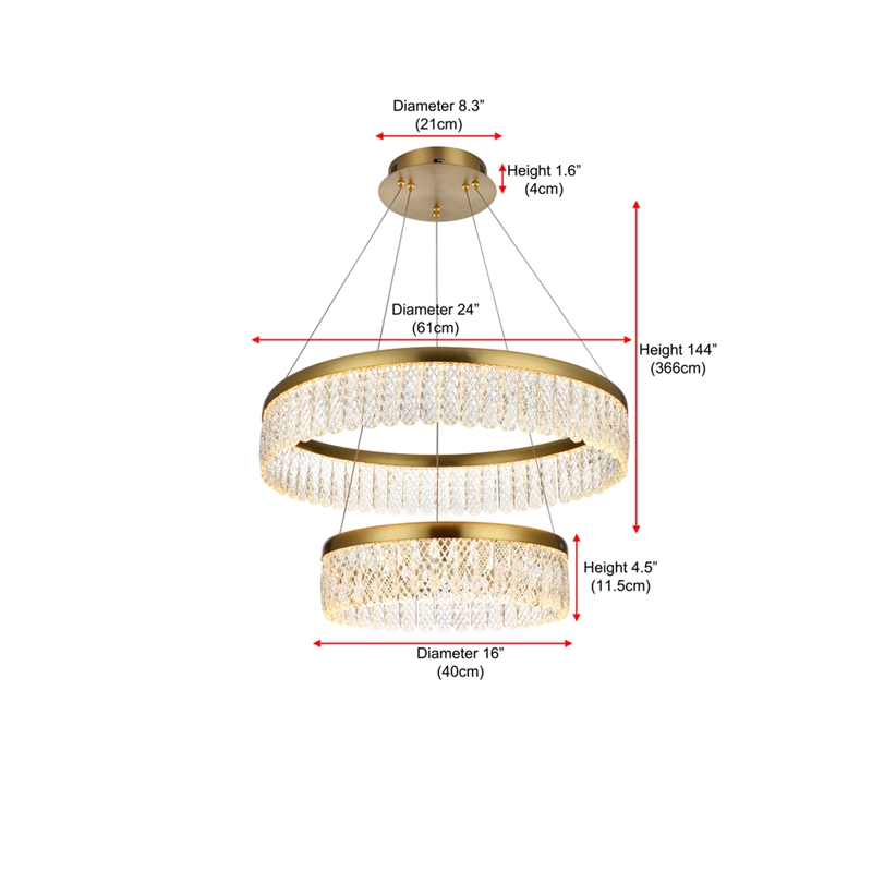 Elegant Lighting Rune 2-Light Metal Adjustable LED Chandelier in Satin Gold