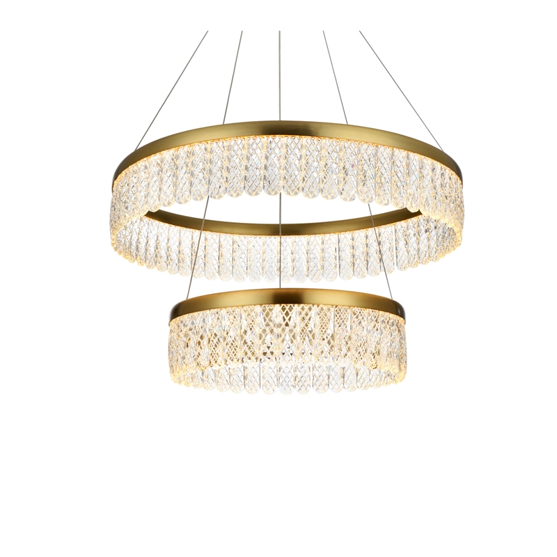 Elegant Lighting Rune 2-Light Metal Adjustable LED Chandelier in Satin Gold