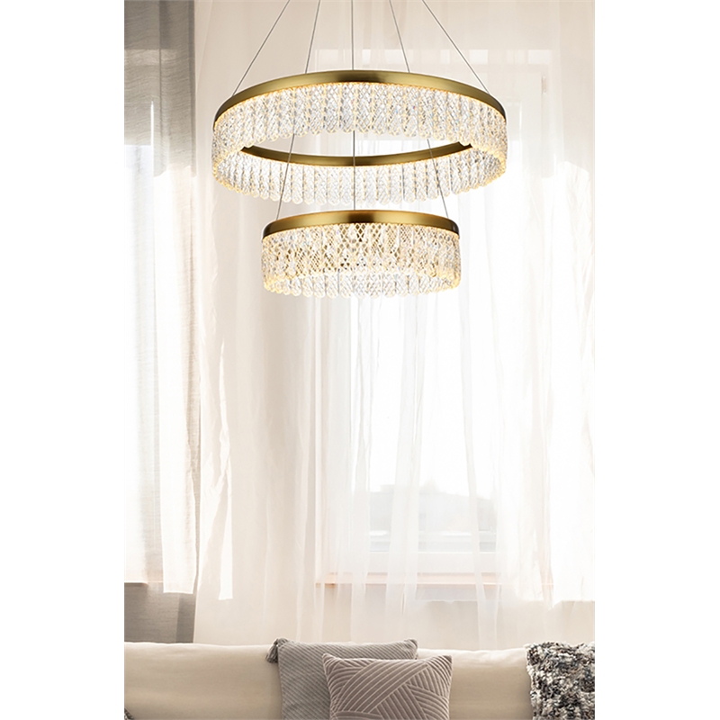 Elegant Lighting Rune 2-Light Metal Adjustable LED Chandelier in Satin Gold