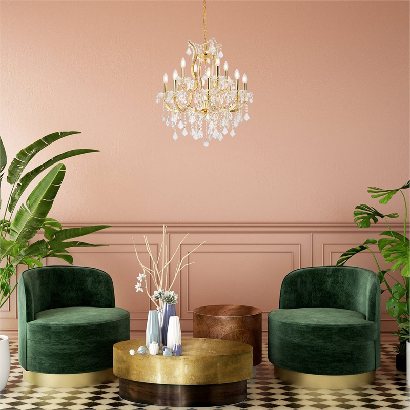 Elegant Lighting Maria Theresa 13 Light Glass Royal Crystal Chandelier in Gold