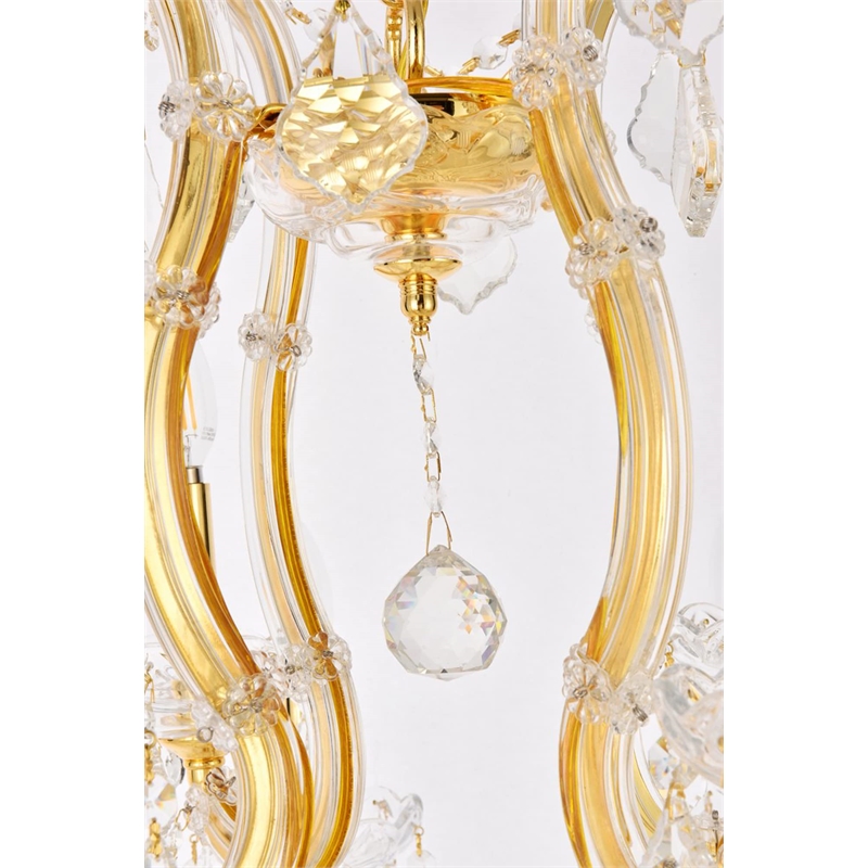 Elegant Lighting Maria Theresa 13 Light Glass Royal Crystal Chandelier in Gold