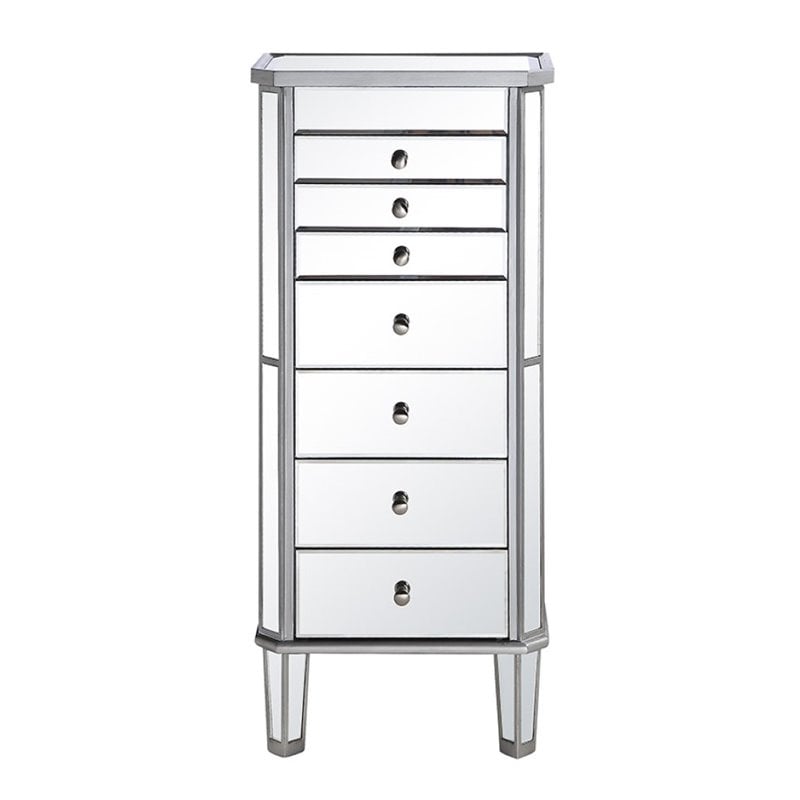 Elegant Lighting Danville 7 Drawer Mirrored Jewelry Armoire in Silver