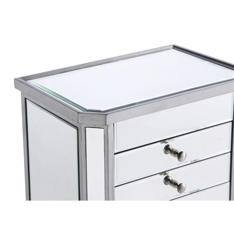 Elegant Lighting Danville 7 Drawer Mirrored Jewelry Armoire in Silver