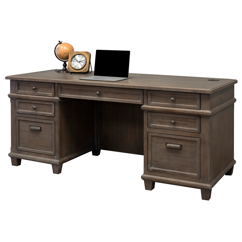 Martin Furniture Carson Double Pedestal Executive Writing Table Office Desk Gray
