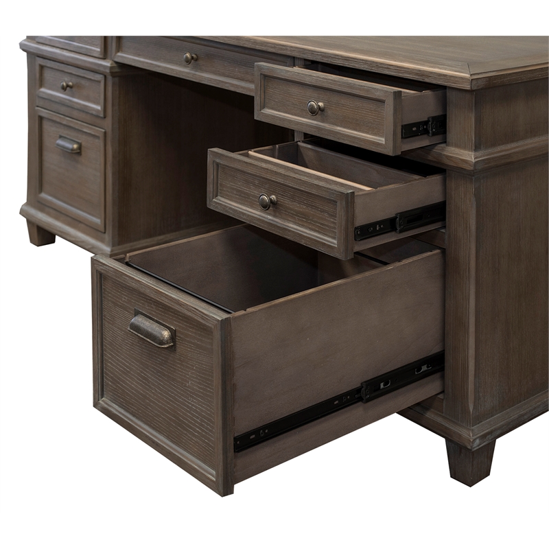 Martin Furniture Carson Double Pedestal Executive Writing Table Office Desk Gray