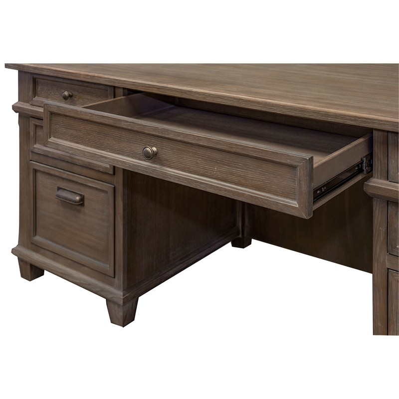 Martin Furniture Carson Double Pedestal Executive Writing Table Office Desk Gray