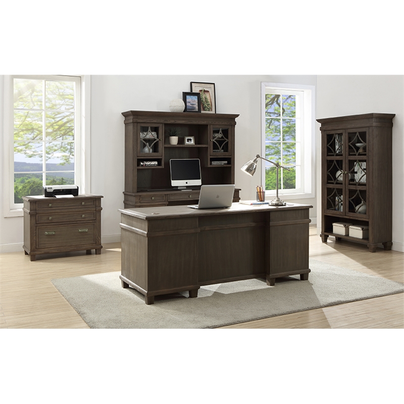Martin Furniture Carson Double Pedestal Executive Writing Table Office Desk Gray