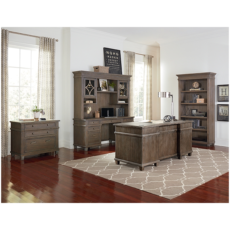 Martin Furniture Carson Double Pedestal Executive Writing Table Office Desk Gray