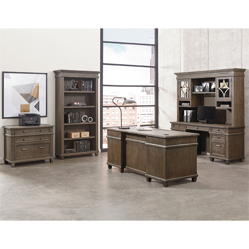 Martin Furniture Carson Double Pedestal Executive Writing Table Office Desk Gray