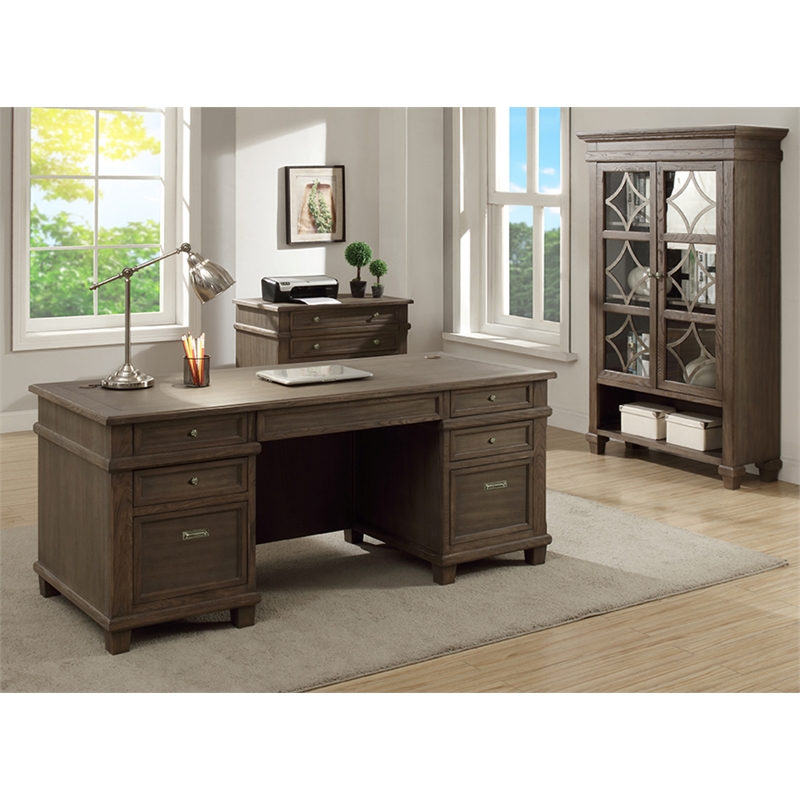 Martin Furniture Carson Double Pedestal Executive Writing Table Office Desk Gray