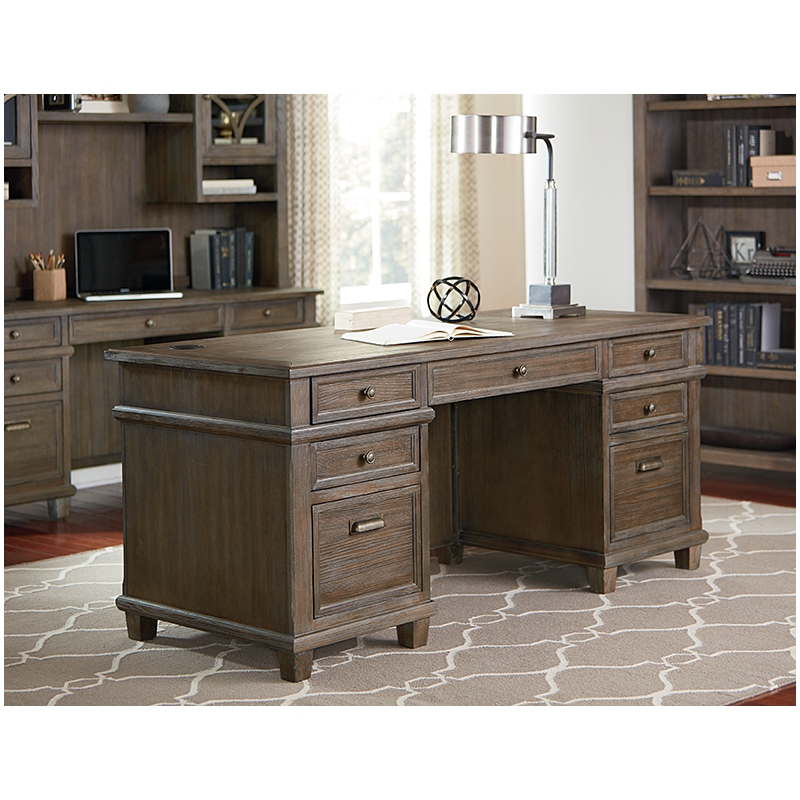 Martin Furniture Carson Double Pedestal Executive Writing Table Office Desk Gray