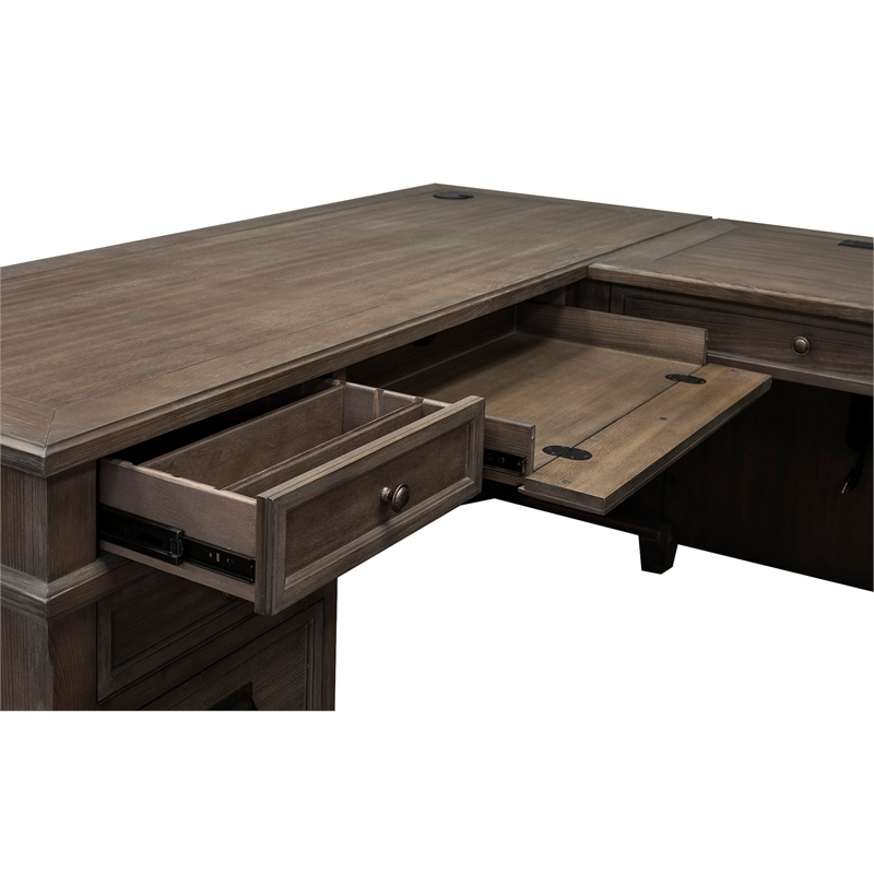 Martin Furniture Carson Wood L-Desk & Return Writing Table Office Desk Gray
