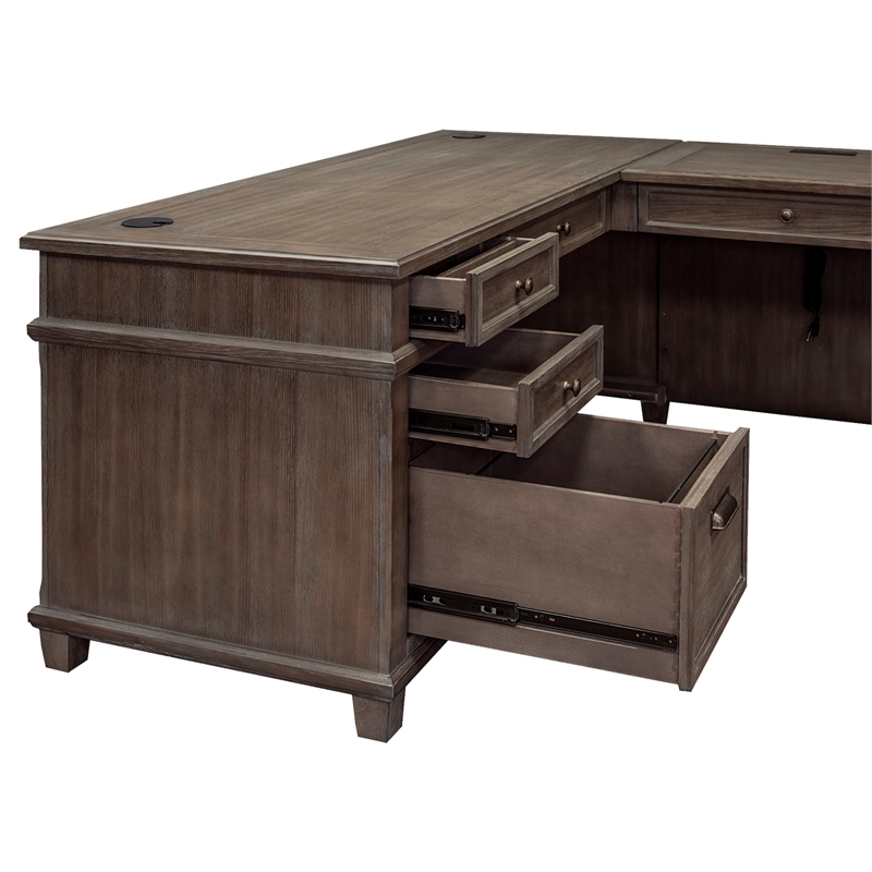 Martin Furniture Carson Wood L-Desk & Return Writing Table Office Desk Gray