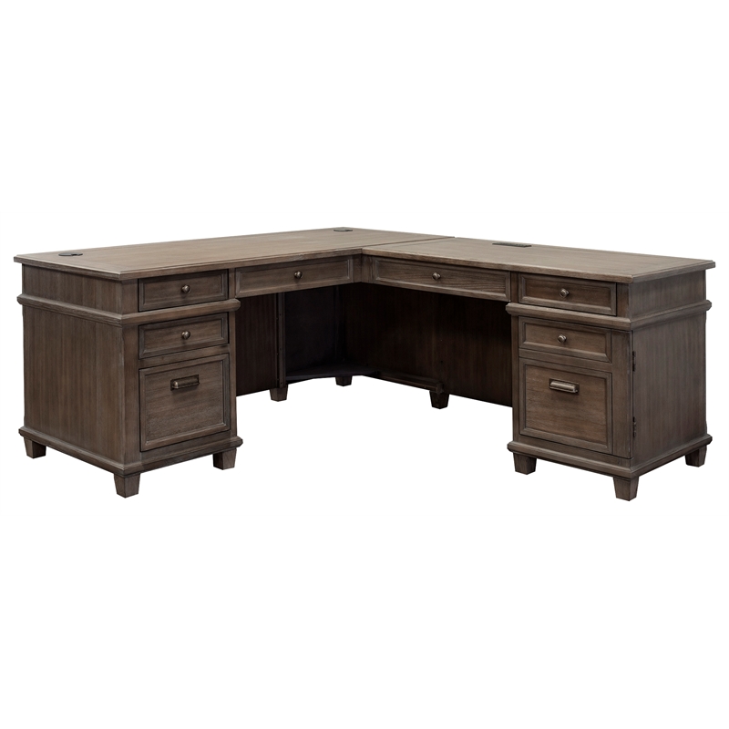 Martin Furniture Carson Wood L-Desk & Return Writing Table Office Desk Gray