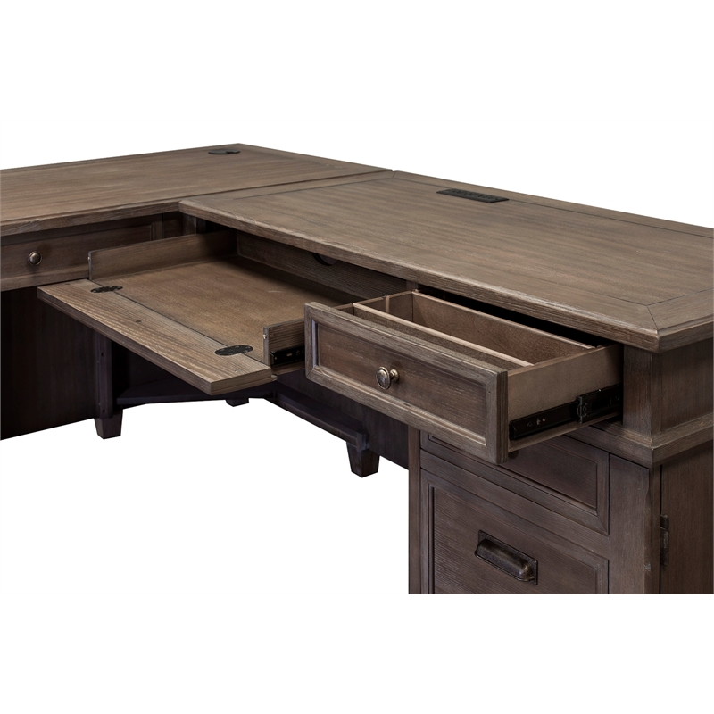 Martin Furniture Carson Wood L-Desk & Return Writing Table Office Desk Gray
