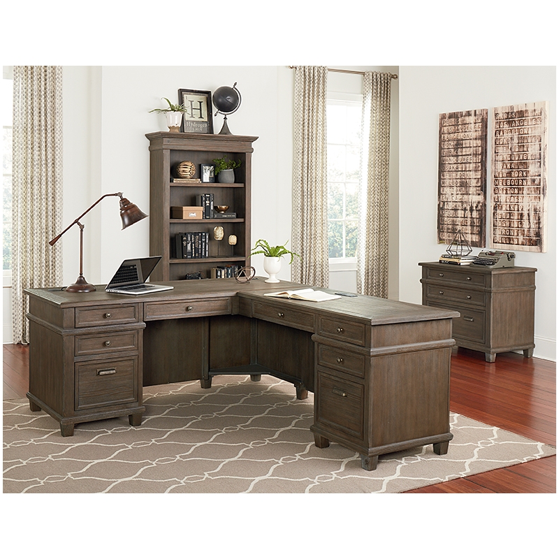 Martin Furniture Carson Wood L-Desk & Return Writing Table Office Desk Gray