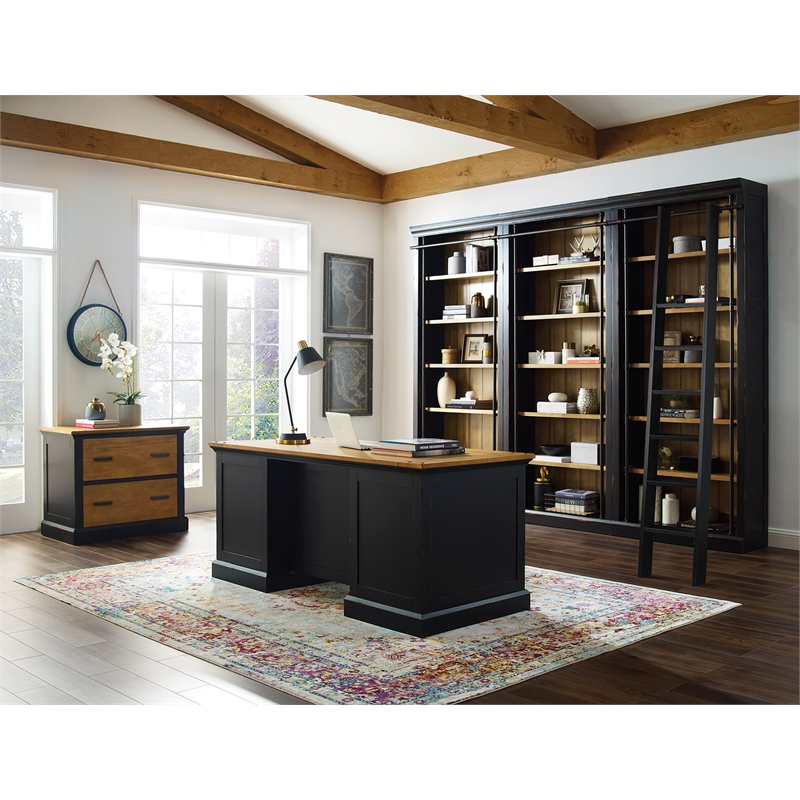 Toulouse Wood Lateral File With Legal/Letter File Drawer Office Storage Black