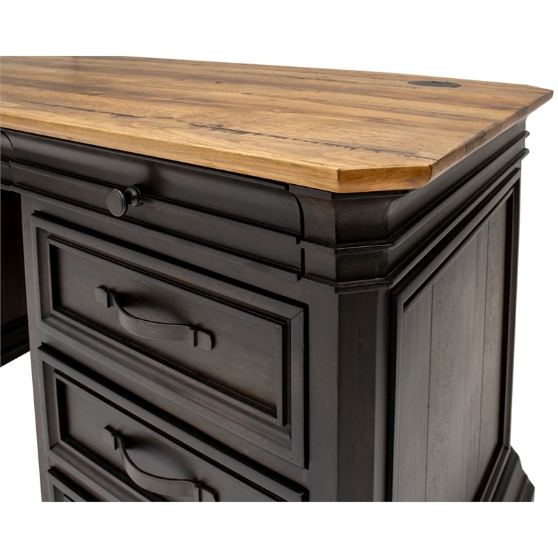Double Pedestal Executive Desk Solid Wood Plank Top Fully Assembled Brown