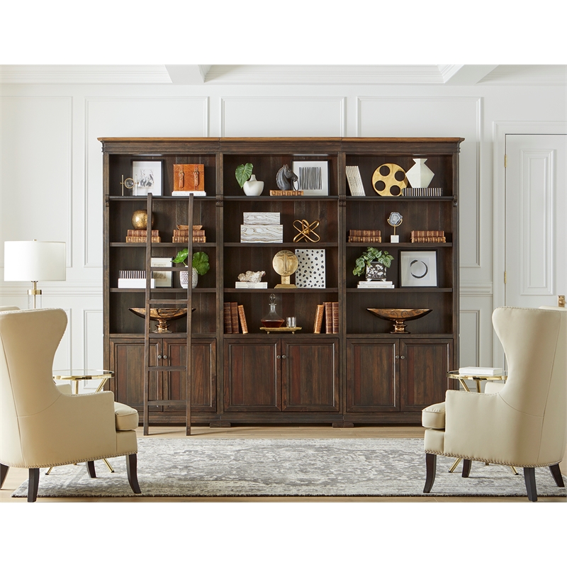 Martin Furniture  Executive Bookcase Wall With Wood Ladder in Brown