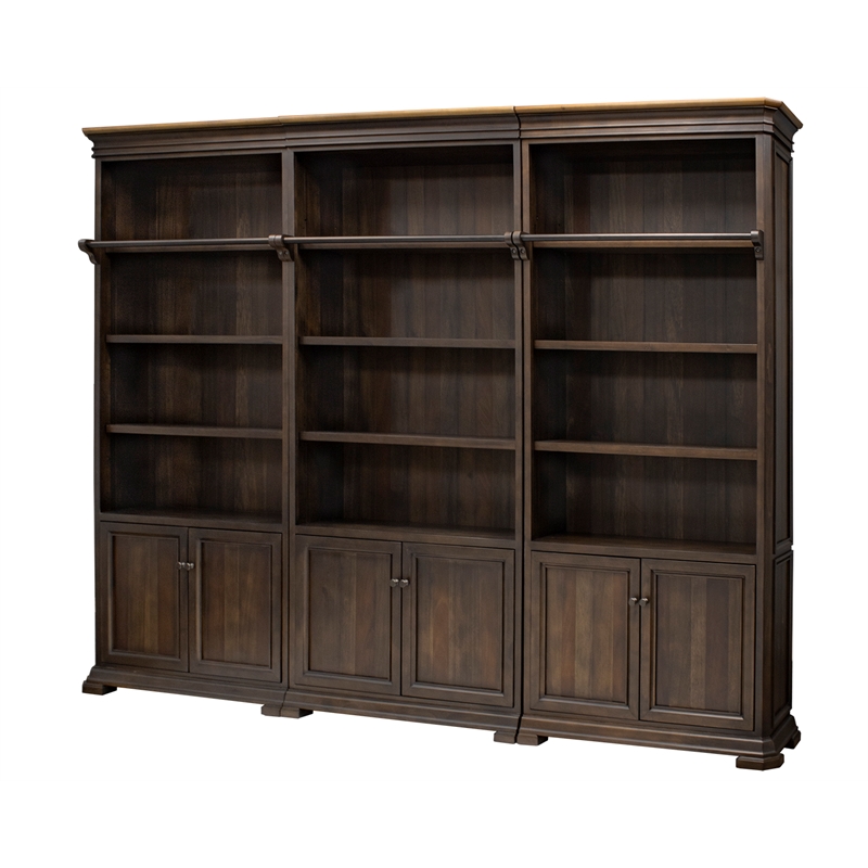 Martin Furniture  Executive Bookcase Wall With Wood Ladder in Brown