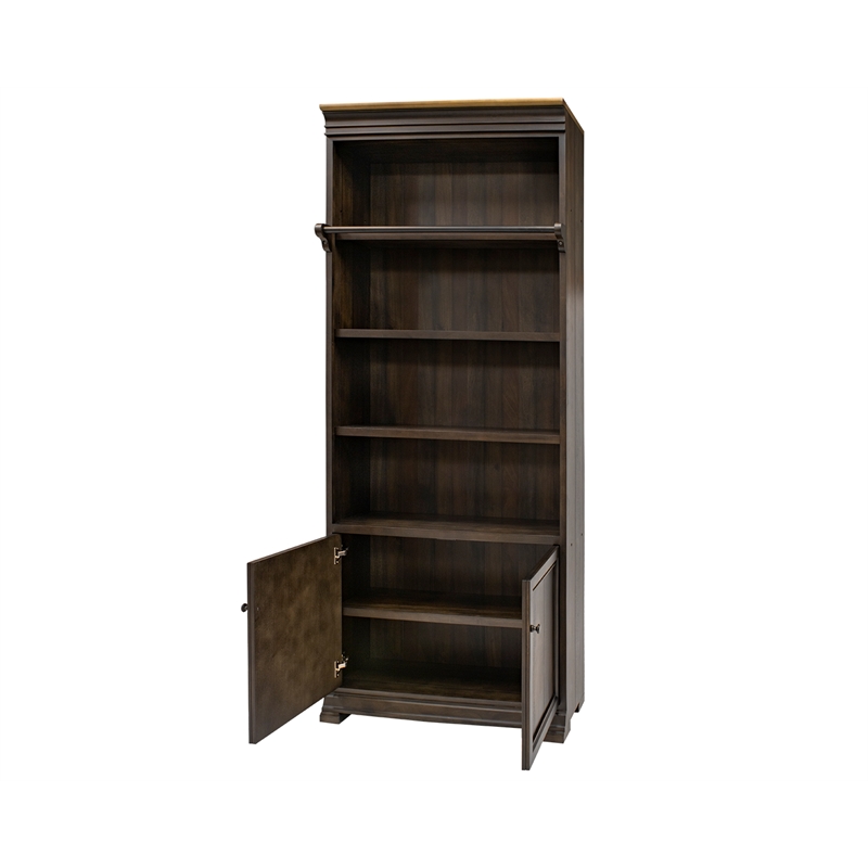 Martin Furniture  Executive Bookcase Wall With Wood Ladder in Brown